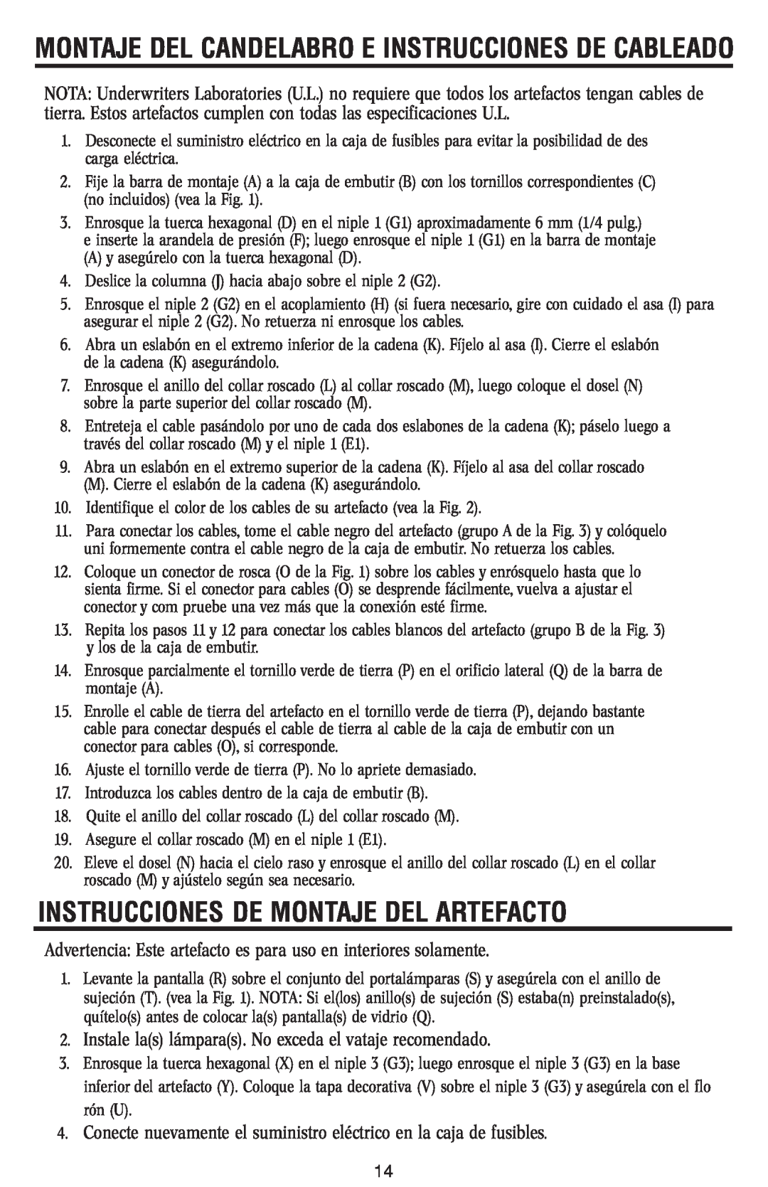 Westinghouse 120112 owner manual Instrucciones De Montaje Del Artefacto 